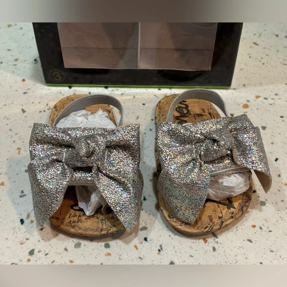 Sam‎ Edelman Baby Gigi Glitter Bow Dress Sandals/Shoes - Sz 3 USA